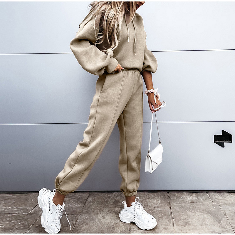 Custom Logo Wholesale Solid Color Cotton Hoodie Sweat Suit Set Tracksuit Women Sweatsuit Jogging Wear Sweatpants Set 